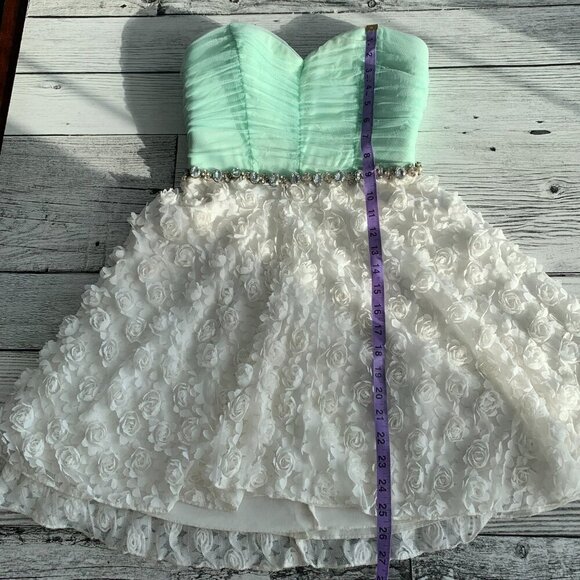 Vintage Y2k Babydoll Sheer Mint Corset Rhinestone Strapless Mini Dress - Picture 15 of 16